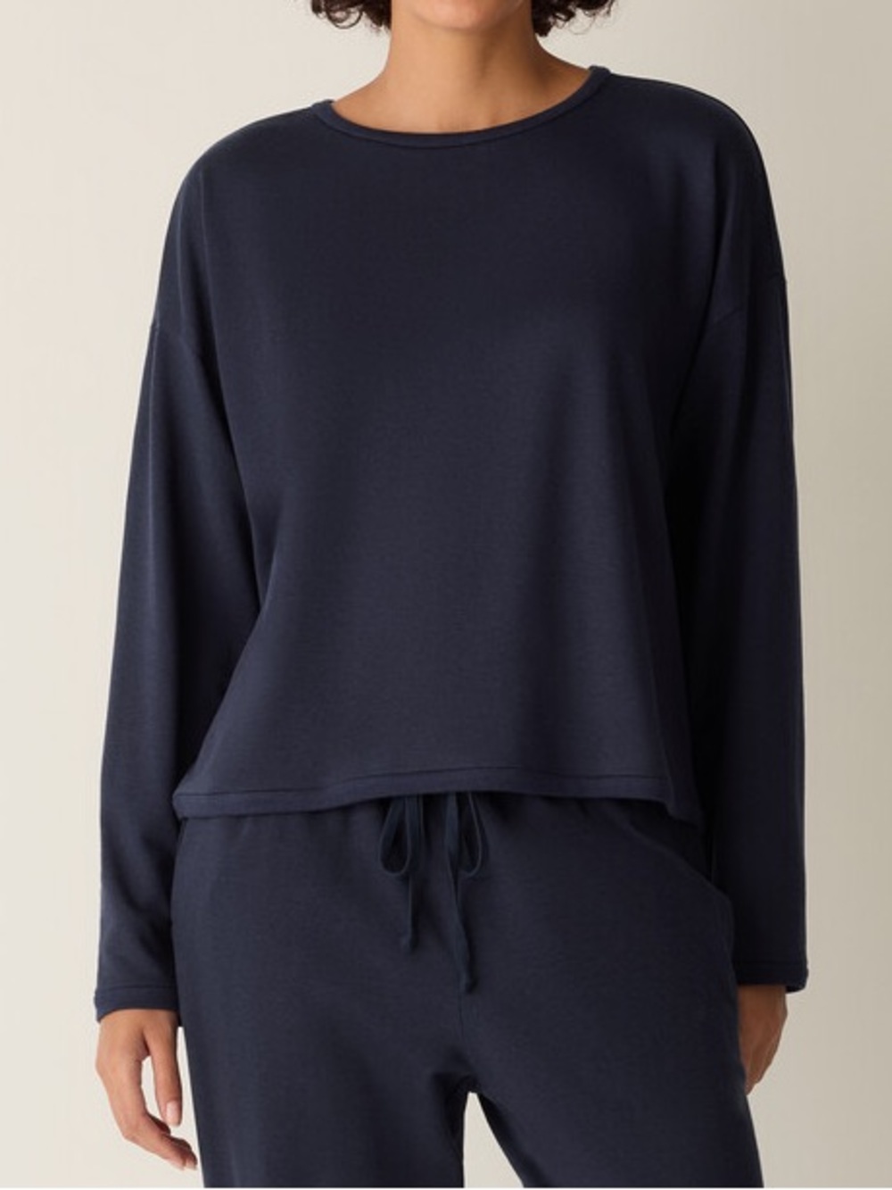Eileen Fisher Cozy Brushed Terry Hug Round Neck Box-Top Size Large Ink